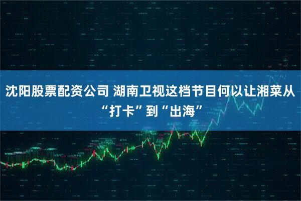 沈阳股票配资公司 湖南卫视这档节目何以让湘菜从“打卡”到“出海”